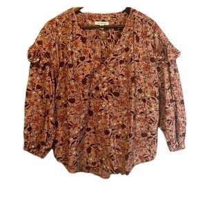 Free Assembly Womens 3/4 Balloon Sleeve Ruffles Button Down Floral L Boho Hippie